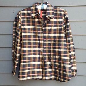 NWT Nina McLemore Black Plaid 100% Silk Blouse size Small